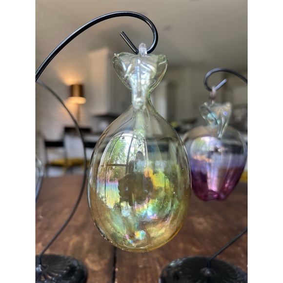 SET of 3 Vintage Italian Artisan HAND BLOWN GLASS Fruit Ornaments + Stands - Picture 5 of 16